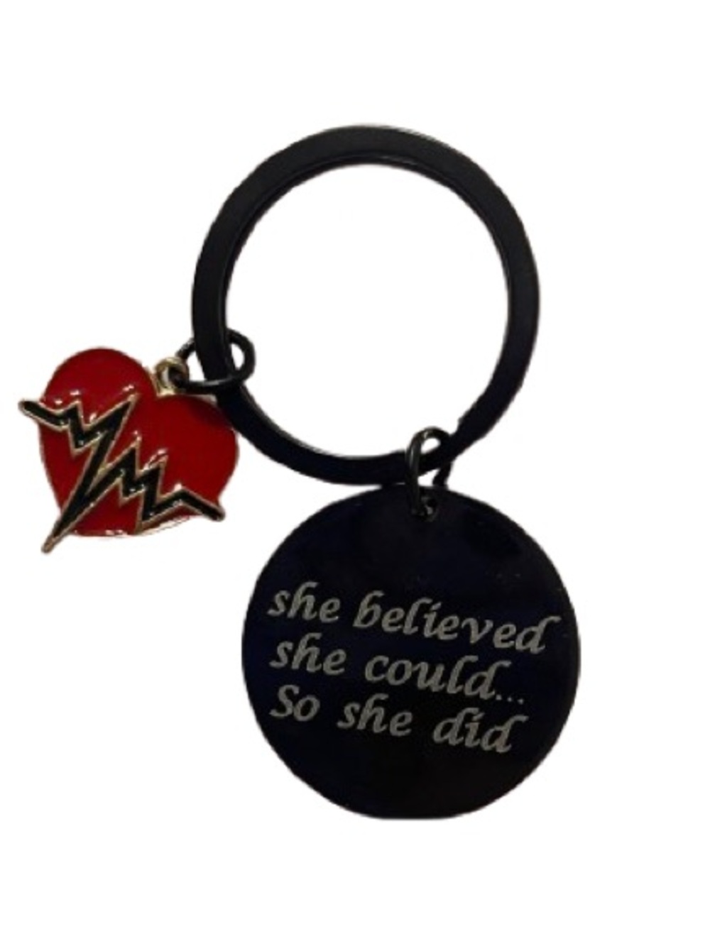 Keychain -Inspirational with Red Heart Charm-“She believed she could,so she did”